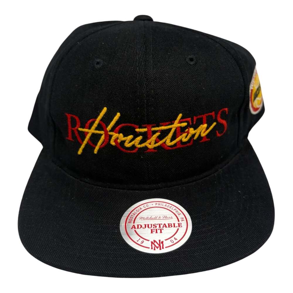Mitchell & Ness Houston Rockets Hardwood Classics Script Logo Snapback Hat